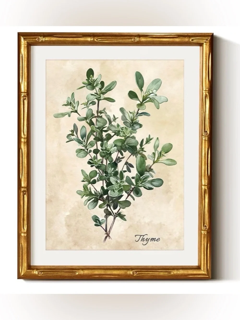 VIYYIEA Bamboo Detail Design Gold Framed Wall Art, Thyme Canvas Prints,